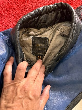 Chaqueta Moto Piel Vintage Azul Negra