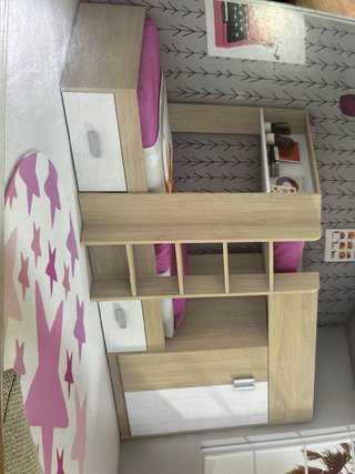 Cama tren infantil madera y blanco 90x190