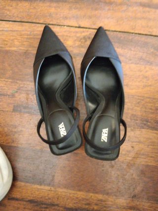 Zapatos Zara Tacon Slingback Negro Mujer