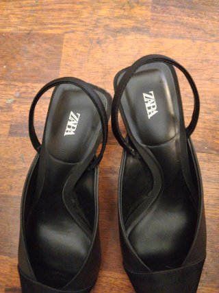 Zapatos Zara Tacon Slingback Negro Mujer