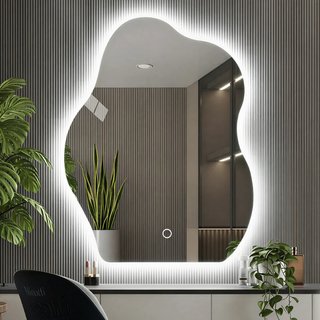 Specchio Forma Ondulata da Parete 50x70cm con Led Bianco