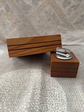 Posacenere e accendino legno/acciaio