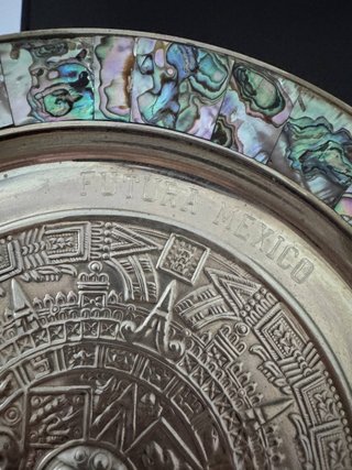 Piatto ottone vintage Calendario Azteco Messico