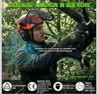 Casco forestal con pantalla y orejeras(Bluetooth)