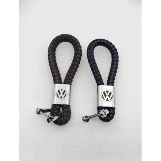 LLAVERO CUERO NEGRO TRENZADO LOGO VW