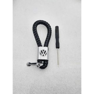 LLAVERO CUERO NEGRO TRENZADO LOGO VW