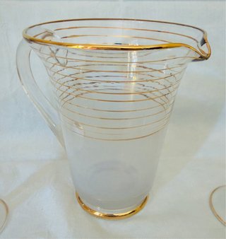 Caraffa e 4 Calici Cristallo Decorati Oro