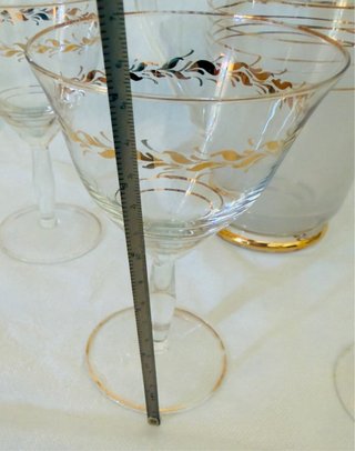Caraffa e 4 Calici Cristallo Decorati Oro