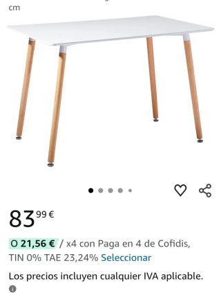 Mesa de cocina DM blanca 4-6 personas 120x80