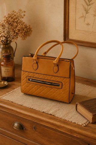 Bolso shopper mostaza acolchado grande