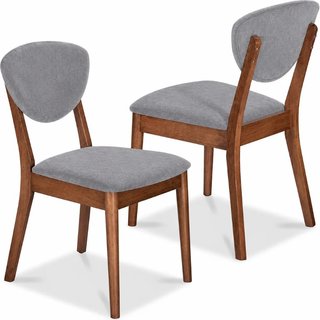 Set 2 Sedie da Pranzo in Legno Scuro Rivestimento in