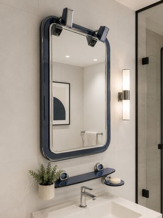 Espejo para aseo/baño azul con marco de cristal