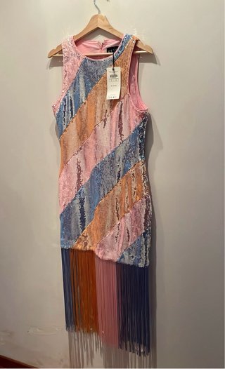 Vestido Uterqüe lentejuelas flecos talla única