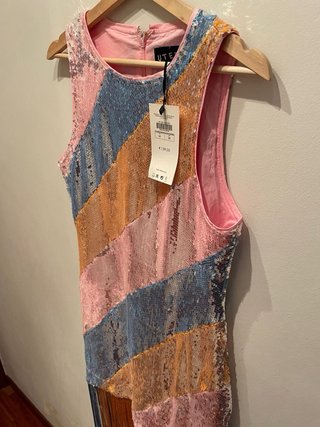 Vestido Uterqüe lentejuelas flecos talla única
