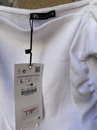 Top Zara blanco manga abullonada Talla L