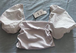 Top Zara blanco manga abullonada Talla L