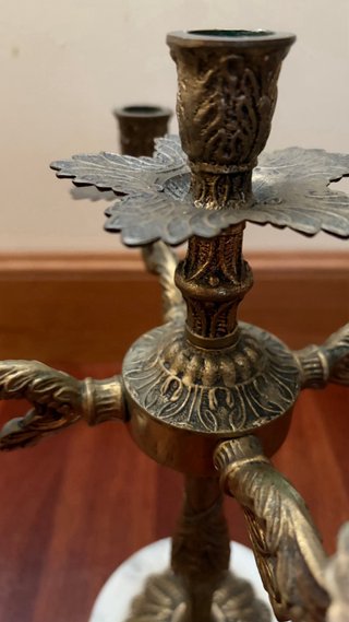 Pareja Candelabros Vintage Bronce y Mármol