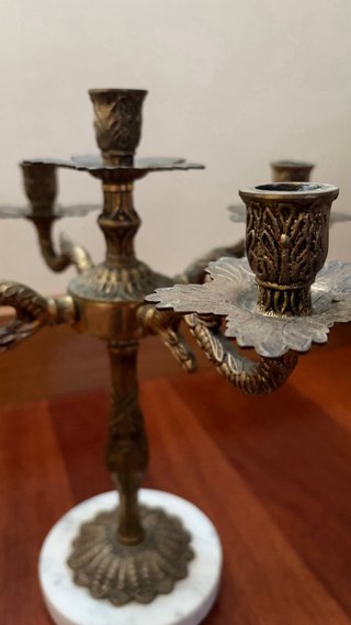 Pareja Candelabros Vintage Bronce y Mármol