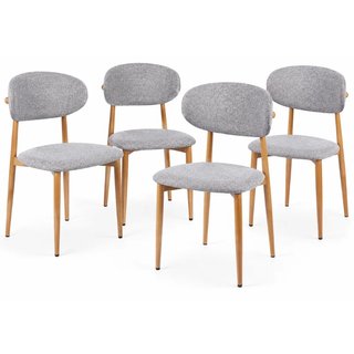 Set 4 Sedie da Pranzo con Gambe in Metallo Effetto Legno e