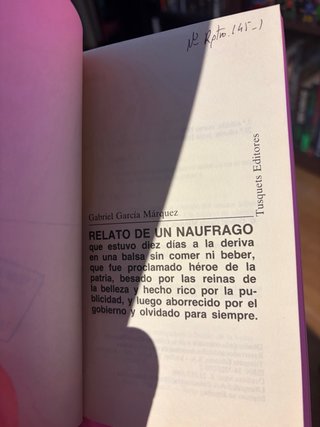 Libro Relato de un naufrago, Garcia Marquez