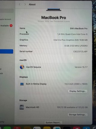 MacBook Pro 13” 2019 i5 8GB RAM 128GB SSD