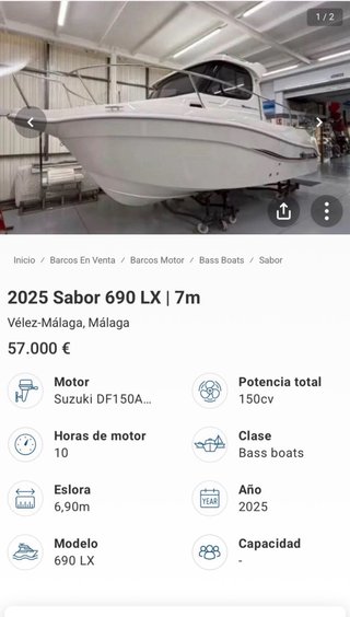Embarcación Sabor 690 LX y motor suzuki 150CV