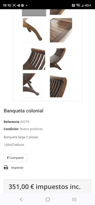 Banco estilo colonial madera