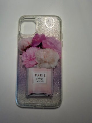 Funda iPhone 11 Flores y Perfume Glitter