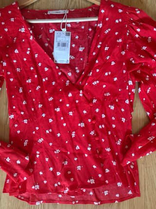 Camisa Mango Roja Estampada Talla S