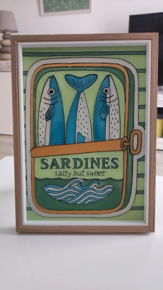 Cuadro Pintura Vidrio Peces Sardinas