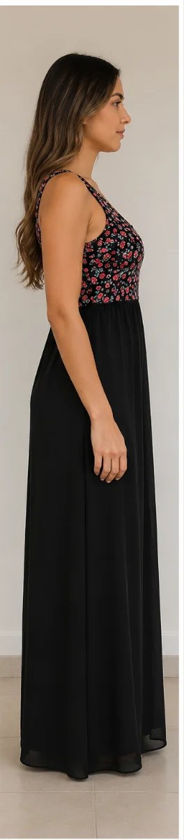 Vestido H&M floral negro y rosa T. S
