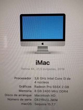 iMac 21.5 4K (2019) Intel i3 - 8GB RAM