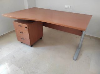 Escritorio grande madera/metal + cajonera a juego