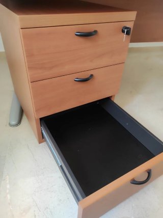 Escritorio grande madera/metal + cajonera a juego