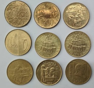 San Marino 200 Lire Lotto FDC UNC 9 Pezzi