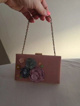 Bolso fiesta artesanal flores rosa
