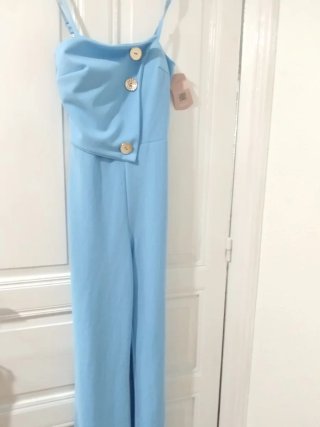 Mono azul con botones dorados