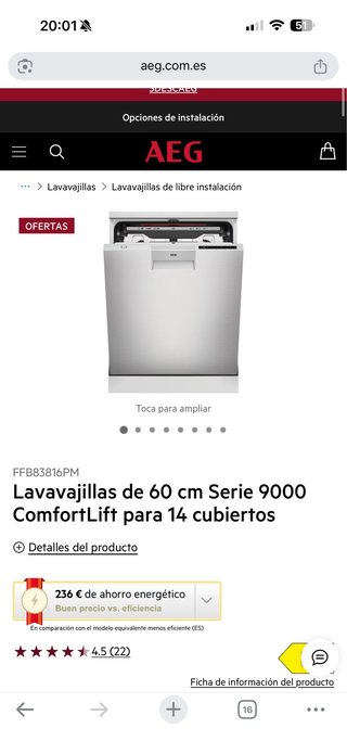 Lavavajillas AEG Serie 9000 ComfortLift
