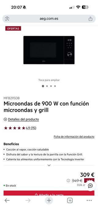 Microondas AEG MFB295DB 900W Grill