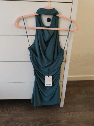 Vestido fiesta verde azulado