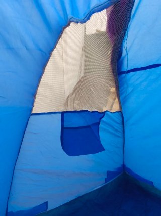 Tenda da campeggio semi-aperta blu e viola