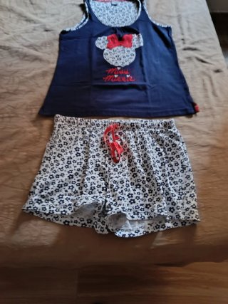 Pijama Corto Minnie Mouse Azul y Blanco