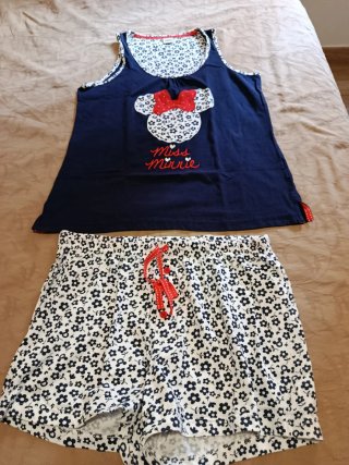 Pijama Corto Minnie Mouse Azul y Blanco