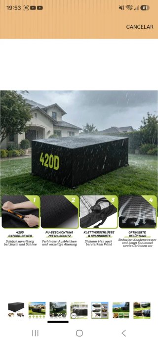 Fondello impermeabile per mobili da giardino