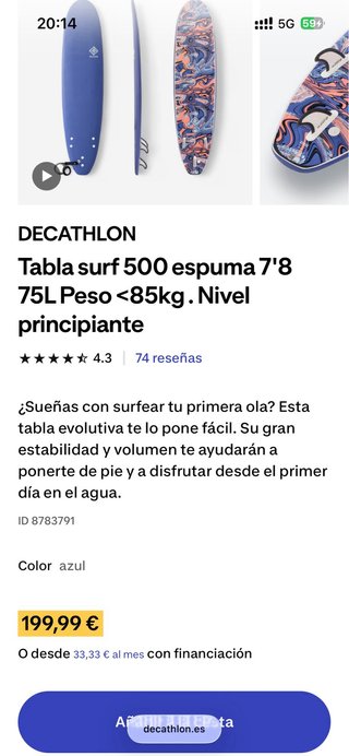 Tabla surf espuma OLAIAN 7'8 Malibu
