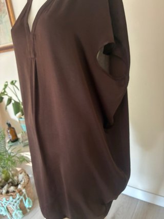 Vestido marrón efecto globo marrón, mango