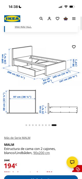 Cama individual con cajones