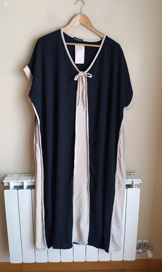 Vestido bicolor negro/beige talla única