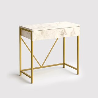 Lycium - Tavolo consolle bianco effetto marmo e dorato con