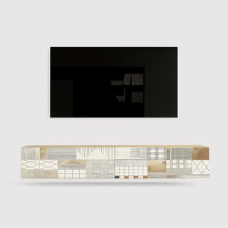 Kasuri - Mobile TV sospeso moderno con 2 ante decorate